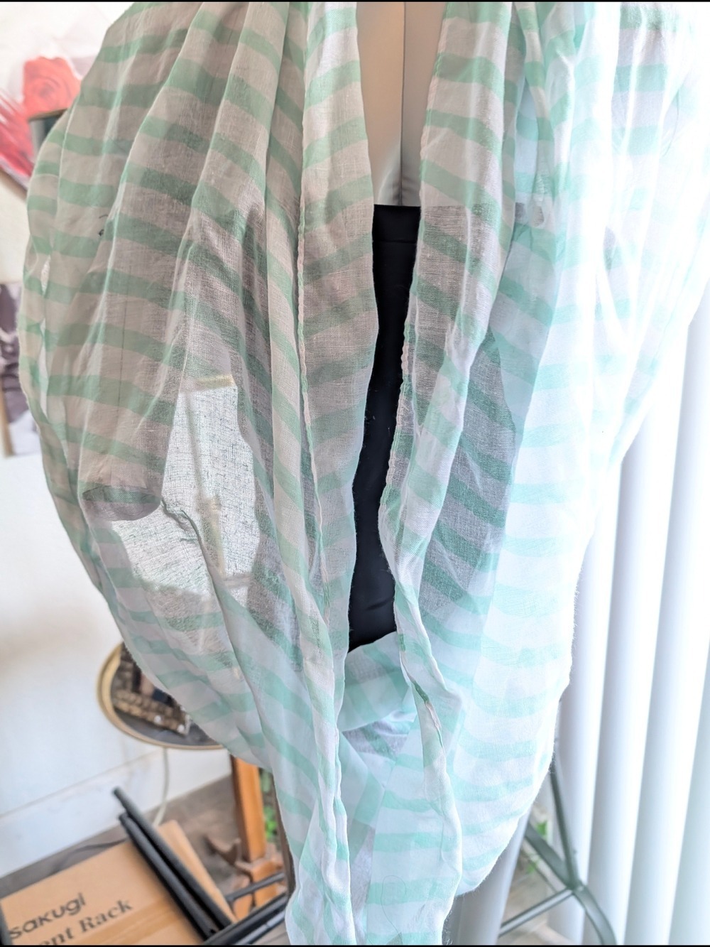 Lightweight Mint & White Striped Infinity Scarf
